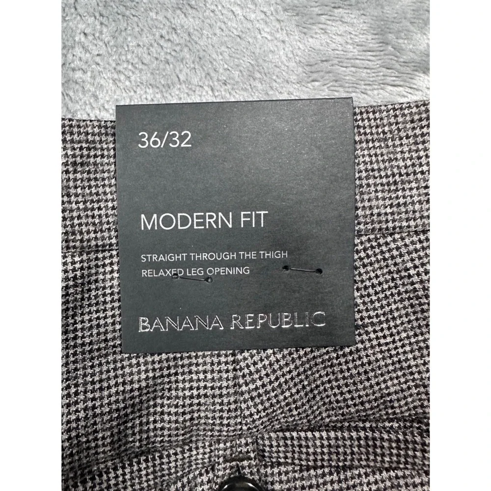 Banana Republic Mens 36x32 Modern Fit Houndstooth 100% Wool Dress Pants Brown
